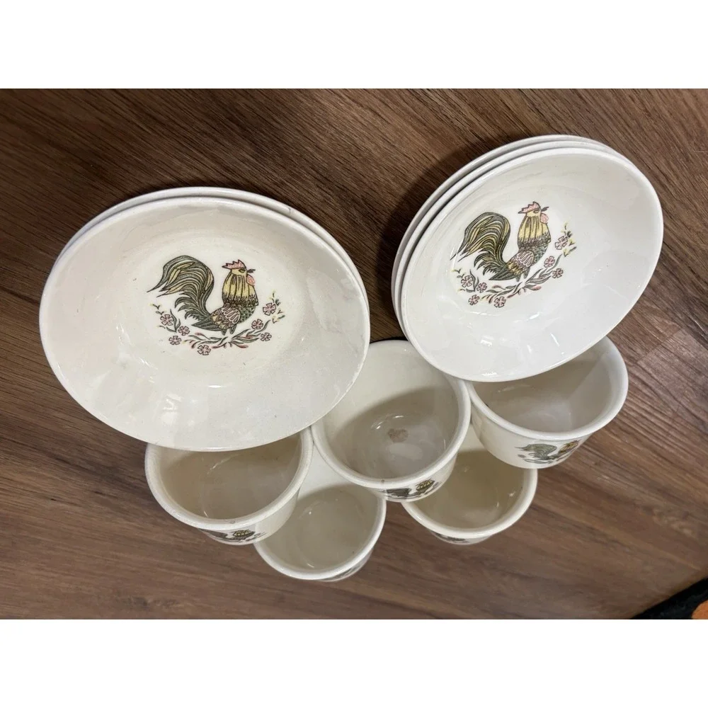 Vintage Rooster Oven Proof USA Ramekins Berry Bowls Farmhouse Kitchen 9Pc Set